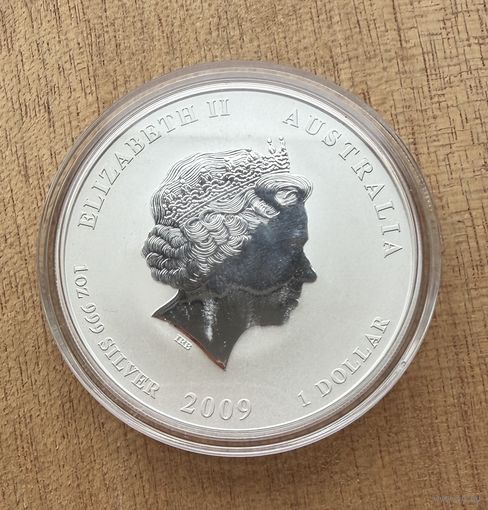 1 доллар 2009 г.   Елизавета 2.  ГОД БЫКА.  СЕРЕБРО. 999 пробы   УНЦИЯ.