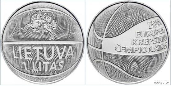 Литва 1 лит 2010 года. Чемпионат Европы по баскетболу. Пагоня. Коллекционная монета в качестве UNC-Proof!