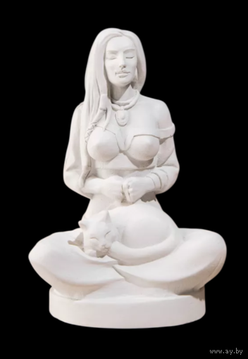 Статуэтка для интерьера Девушка с котом Гипс