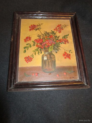 Картина подписная . Рябина . Масло