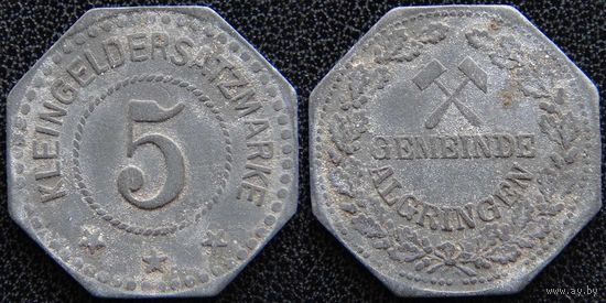 YS: Германия, Algringen, 5 пфеннигов, нотгельд общины Альгринген, цинк, Funck# 8.1