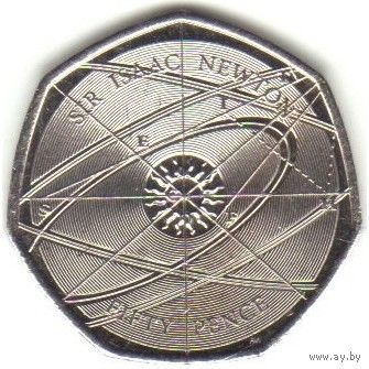 Великобритания 50 пенсов, 2017 Исаак Ньютон UNC