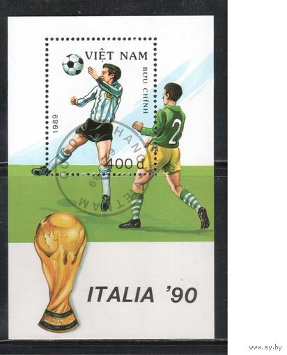 Вьетнам-1989,(Мих.Бл.72)  гаш.  , Спорт, Футбол,ЧМ-1990