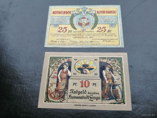 Германия нотгельд 10 25 пфенингов  1921 lemgo