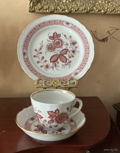 Чайная тройка Цветы в стиле Мейссен Германия винтаж