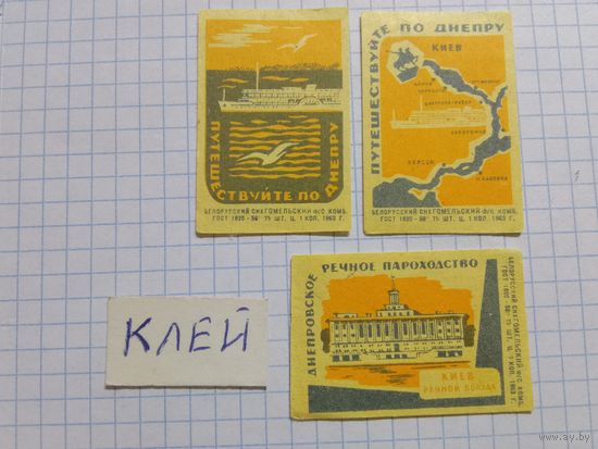 Спичечные этикетки ф.Гомель. Путешествуйте по Днепру. 1963 год