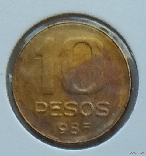 Аргентина 10 песо 1985 г. В холдере