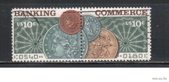 США-1975, (Мих.1187-1188) , гаш. , Банки, Монеты(полная серия)(1)