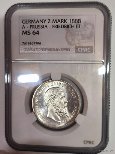 2 марки 1888 Фридрих (Пруссия) - ms 64 ЦИКЦ (cprc)