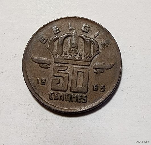 Бельгия 50 сантимов, 1965 Надпись на голландском  BELGIЁ