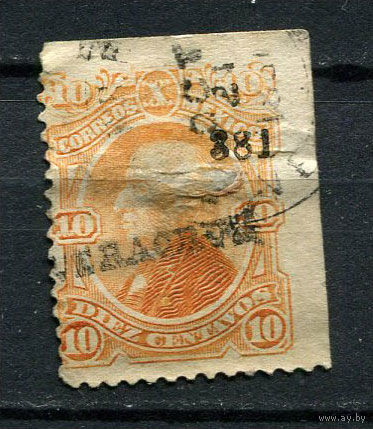Мексика - 1874/1883 - Идальго 10С с надпечаткой - (есть тонкое место) - [Mi.97iy] - 1 марка. Гашеная.  (LOT DR38)