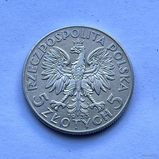 Монета СЕРЕБРО Польша 5 злотых 1933 год Ядвига ОТЛИЧНЫЕ