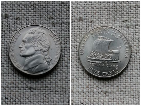 США 5 центов 2004 D/ 200 лет экспедиции Льюиса и Кларка - Лодка Корабль/Ah