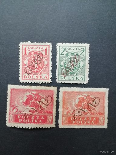 Польша 1921 Неполная серия марок "Консульская почта" с надпечаткой "LEVANT" на польских марках Mi.115-116,147-148 (чистая* есть следы от наклеек, заверки) Mi.I-VII каталог 19.50 евро