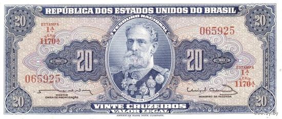 Бразилия 20 крузеиро образца 1961-1963 года UNC p168b