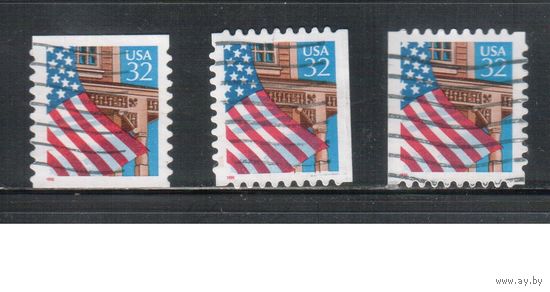 США-1995, (Мих.2563 С+D) , гаш. , Стандарт, Флаг (одиночка), 3 зубцовки