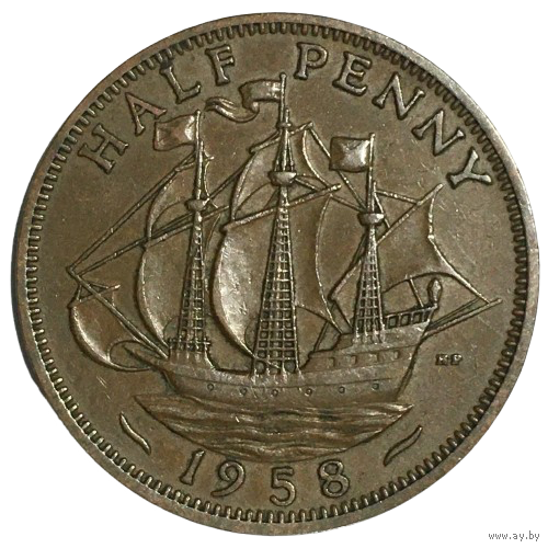 Великобритания 1/2 пенни, 1958