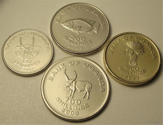Уганда. набор 4 монеты = 50, 100, 200, 500 шиллингов 2003 - 2008 год