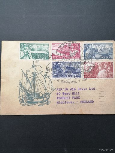 Польша 1956 КПД с полной серией марок "Польский торговый флот" (спецгашение) Mi.959-963 каталог 3.50 евро