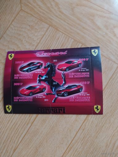 Джибути мини лист 2013 г. Автомобили Феррари.