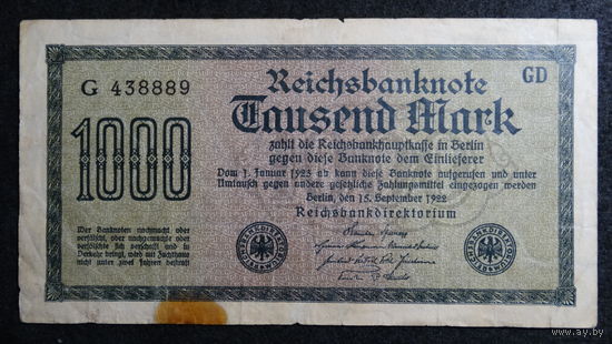 1000 марок 1922г. Берлин