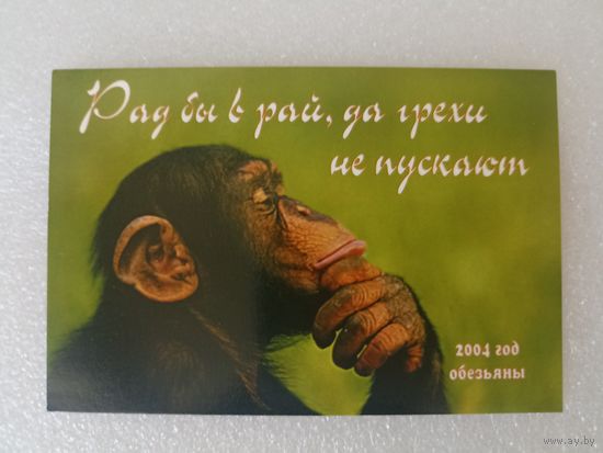 Животные, Обезьяны, 2004 год. Карманные календарики, Календарик, Календарь