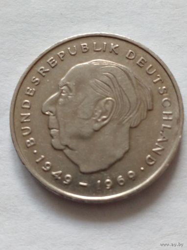 Германия.2 марки 1973 D Теодор Хойс.Первый президент ФРГ.