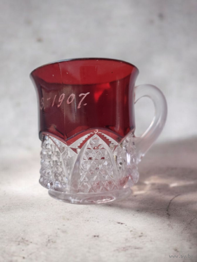 СТАРИННОЕ СТЕКЛО, ЧАРКА, КРУЖКА, 1907 ГОД.