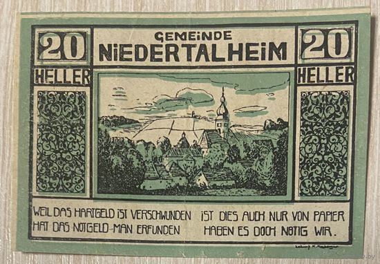 Нотгельды Австрия Нидертальхайм 20 геллеров 1920 год.