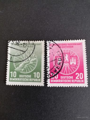 ГДР 1956 Серия марок "Международная велогонка "Дружба" Варшава-Берлин-Прага" (гашение без клея) Mi.521-522 каталог 0.70 евро