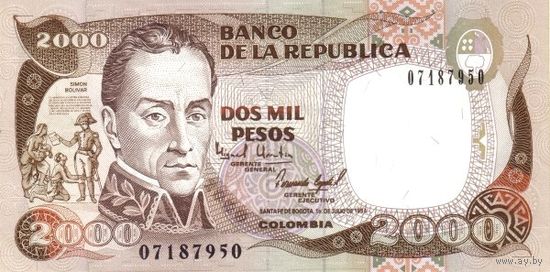 Колумбия 2000 песо образца 1994 года UNC p439b