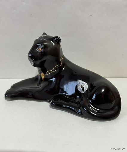 Статуэтка "Пантера" (Багира) редкий окрас с позолотой. Фарфор. Добруш. 	 АУКЦИОН не с рубля без МПЦ.