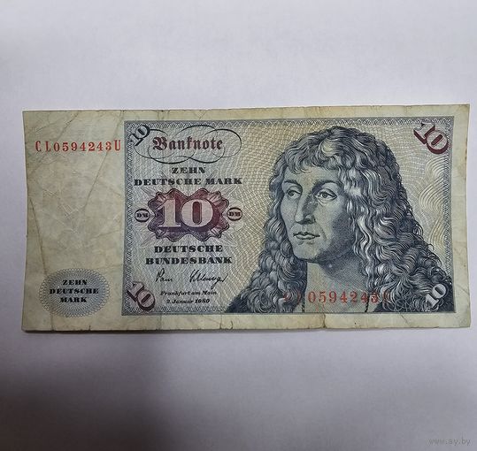 Банкнота 10 марок 1980 года - ФРГ Германия оригинал