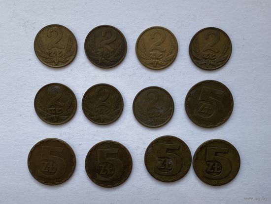 Монеты ПНР, латунь, разные.