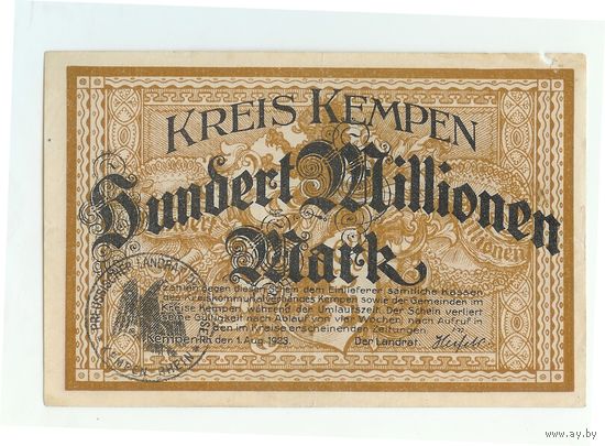 Германия, 100 миллионов марок 1923 год.