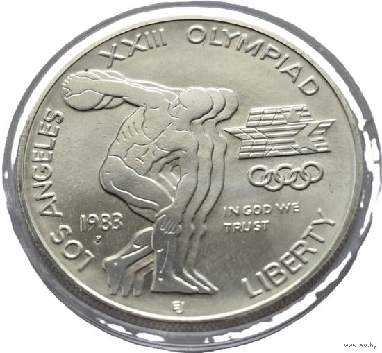 США, 1 доллар 1983 Дискобол - Летняя Олимпиада 1984 Лос-Анджелес. Штемпельная. С рубля.