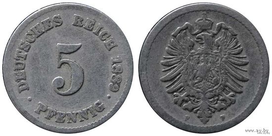 YS: Германия, Рейх, 5 пфеннигов 1889F, KM# 3