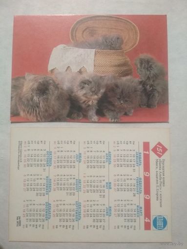 Карманный календарик. Котик.1994 год