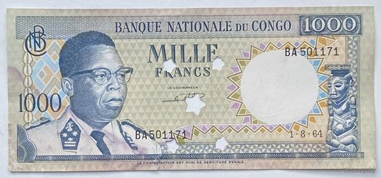 Конго 1000 франков 1964 г. Гашение