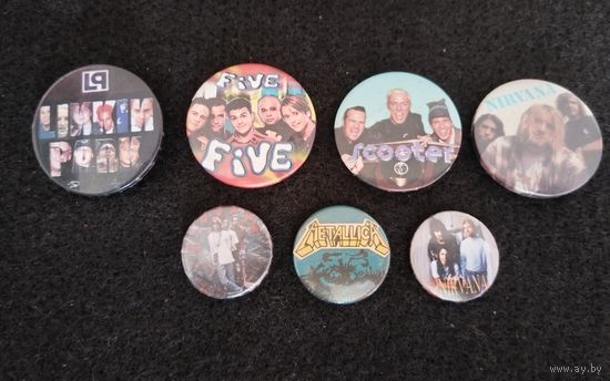 Группы Metallica, Scooter, Nirvana, Five, Linkin Park. Цена за один. (Г-4)