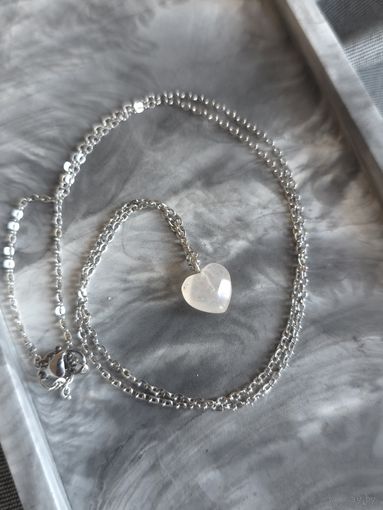 Кулон в форме Сердце из натурального камня Розовый кварц с цепочкой сталь