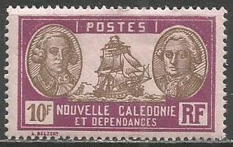 Новая Каледония. Лаперуз и Де Бугенвиль. Мореходы. Парусник L'Astrolabe. 1928г. Mi#166.