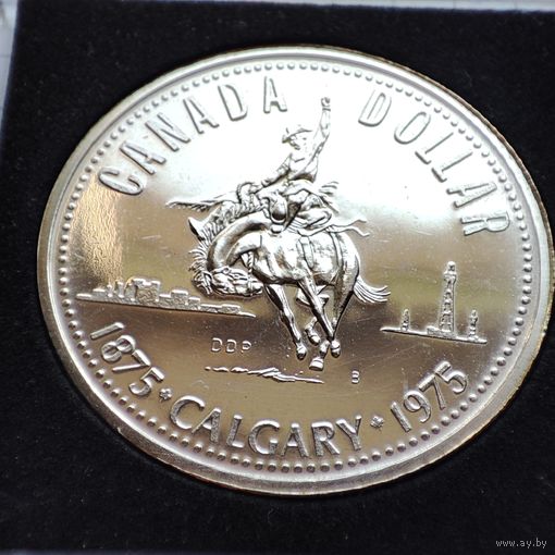 1 доллар Канады 1975 года. 100 -летия города Калгари.  Серебро.