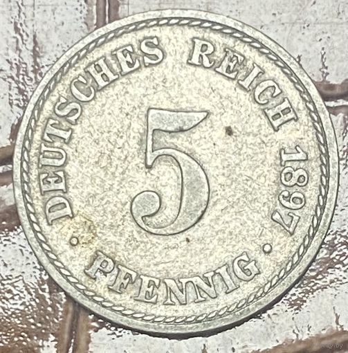 Монета 5 пфеннигов, 1897 год. Германская империя.
