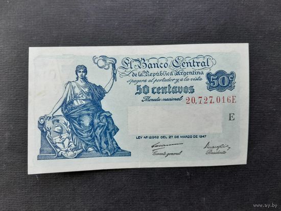 50 сентаво 1948-1950 года. Аргентина. аUNC