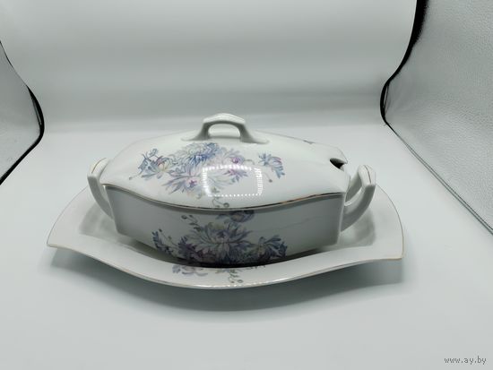 Красивая супница с подносом. Польша, 1934г.