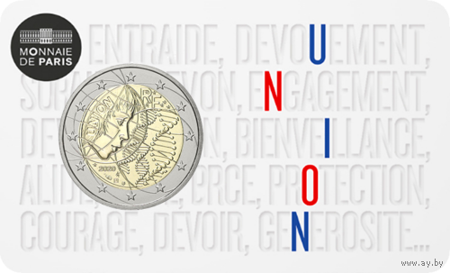 2 евро 2020 Франция Медицинские исследования. Ковид UNC  UNION блистер BU