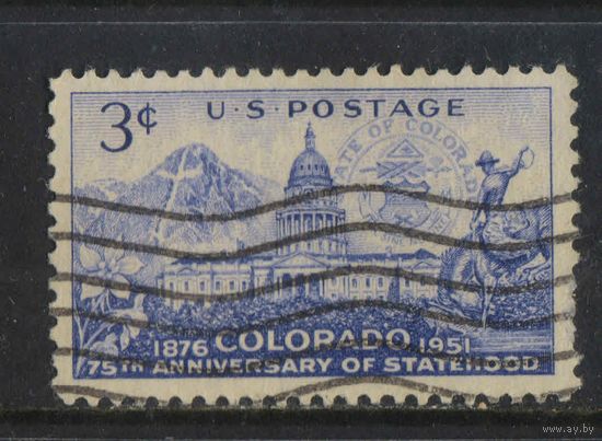 США 1951 75 летие образования штата Колорадо Водосбор голубой Гора Святого Креста Региональное собрание Памятник ковбою в Прокторе #619