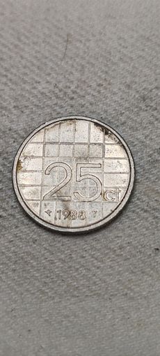 Нидерланды 25 цент 1988