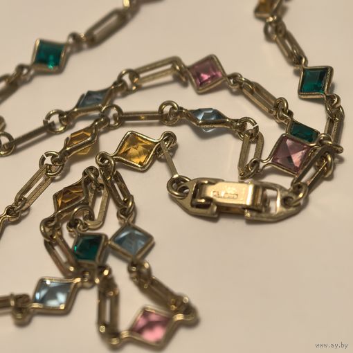 Нежное колье с кристаллами безель. Позолота.